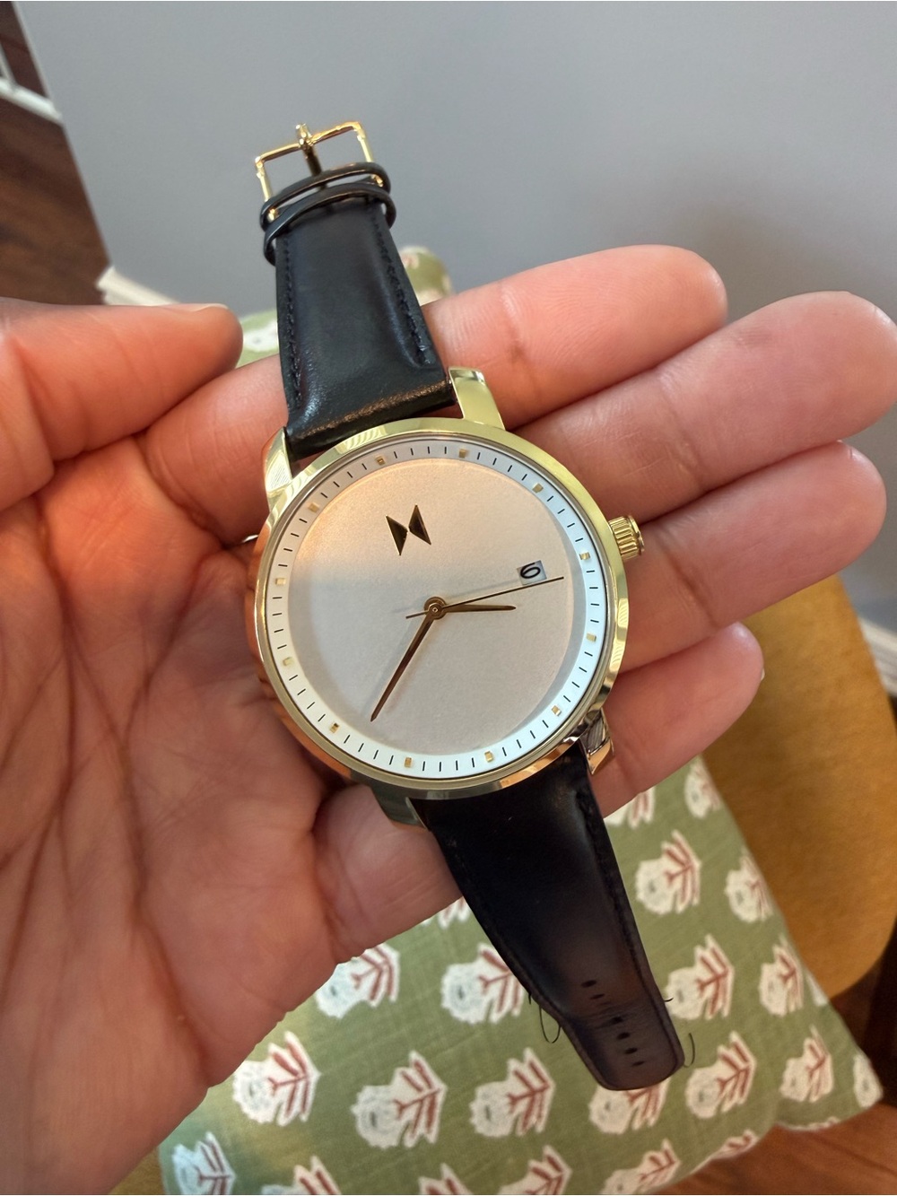 MVMT Gold Case White Dial Black Leather Strap Watch